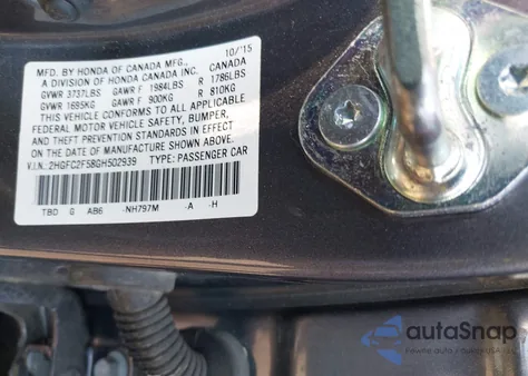 2016 Honda Civic Lx from USA, damaged, VIN 2HGFC2F58GH502939